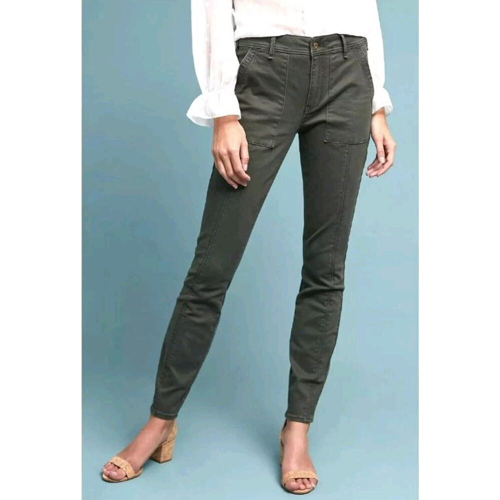 Anthropologie Womens Pants 30 Green Utility Slim Jefferson Mid Rise Denim Cargo